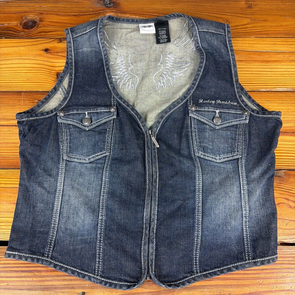 Harley Davidson Women's 2XL Denim Jean Vest Genuine Motor Clothes Motorcycle